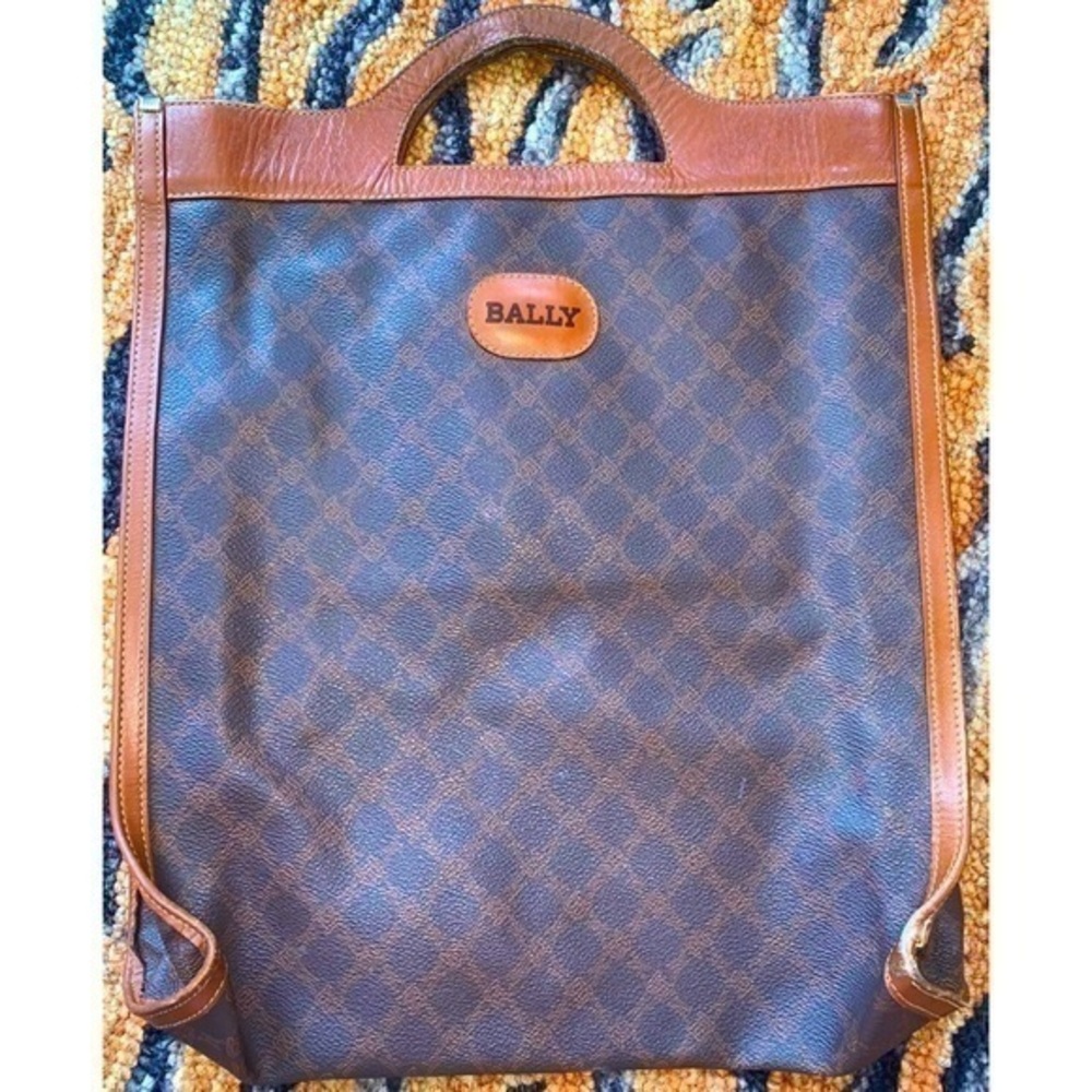Vintage Bally Monogram Leather Classic Preppy Shopper Tote Purse Clutch Handbag